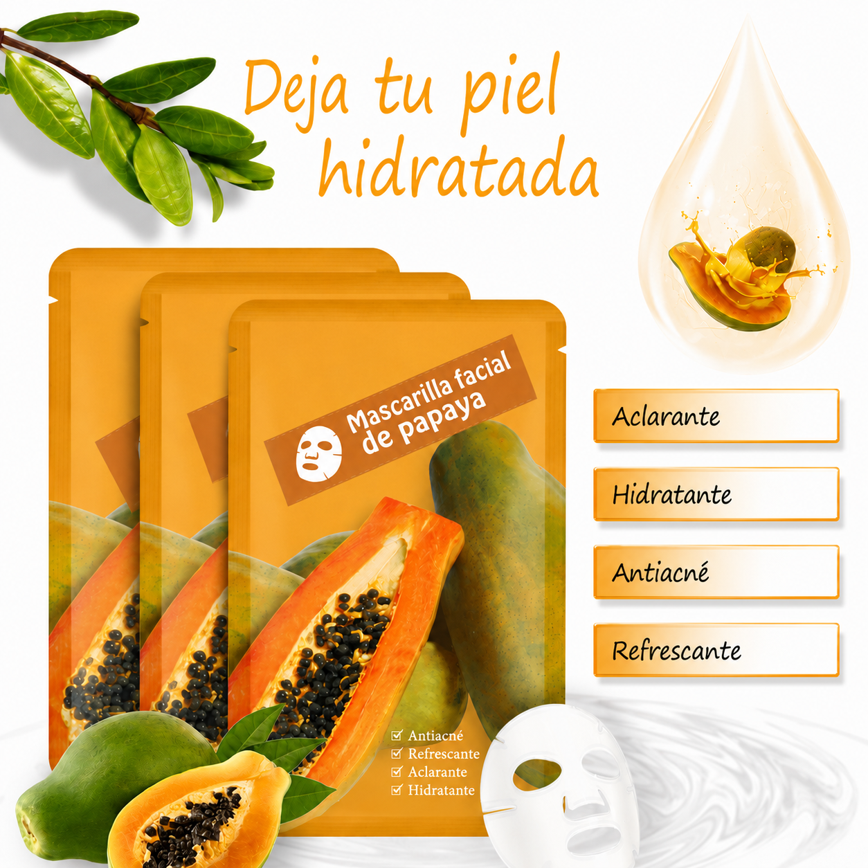 Mascarilla Facial en Tela de Papaya